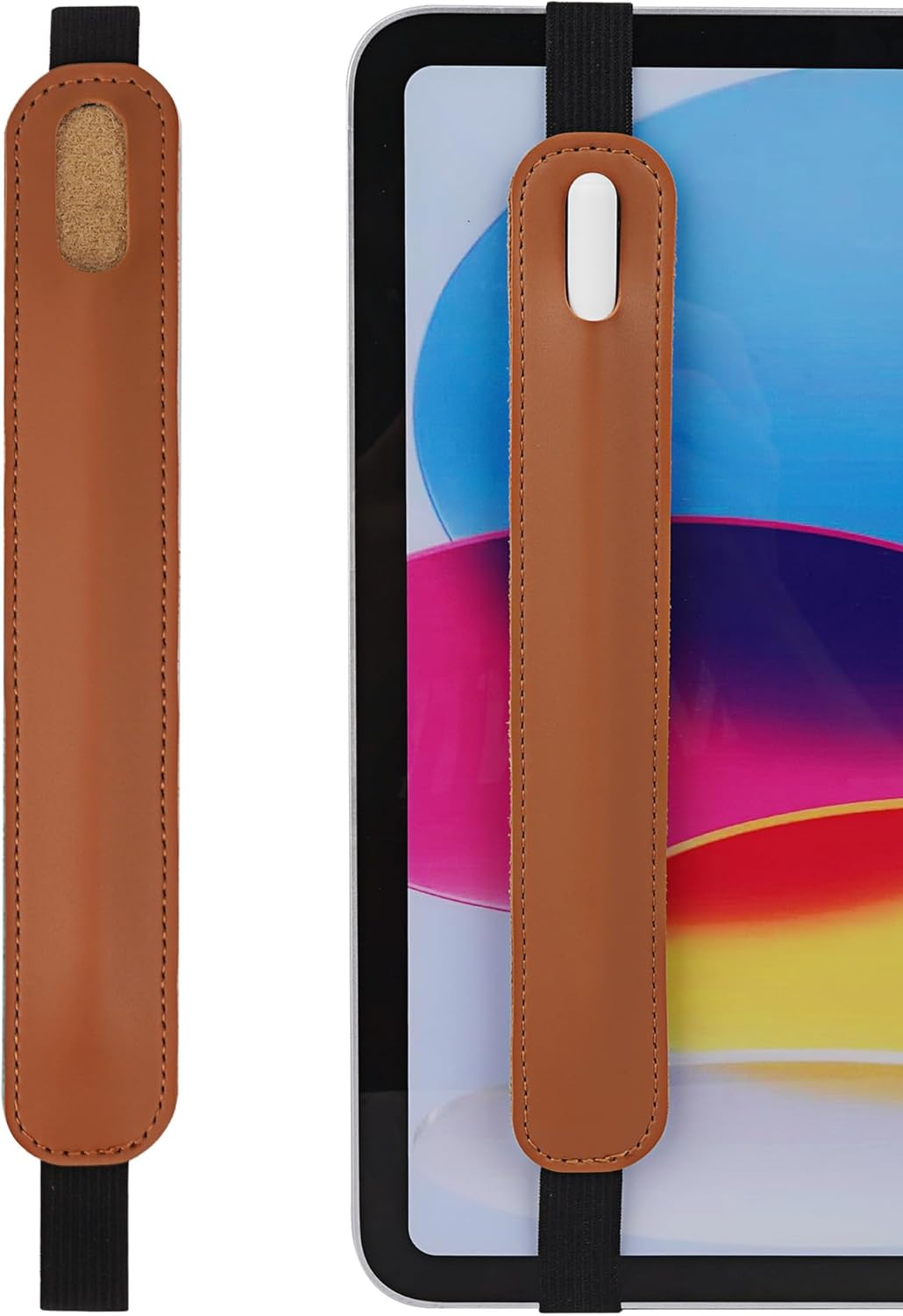Vegan Leather Elastic Band Stylus Holder, Capacitive Pen Case for Tablets - Fits Most Capacitive Pens & Pencils(Brown)