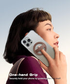 Magnetic Phone Grip, Removable Loop Grip with Soft Finger Strap, Silicone Phone Ring Holder for Back of Phone for iPhone 16/15/14/13/12 Pro Max/Plus, Brown