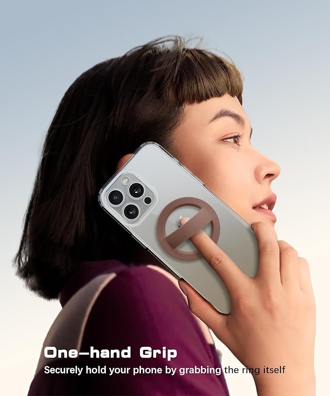 Magnetic Phone Grip, Removable Loop Grip with Soft Finger Strap, Silicone Phone Ring Holder for Back of Phone for iPhone 16/15/14/13/12 Pro Max/Plus, Brown