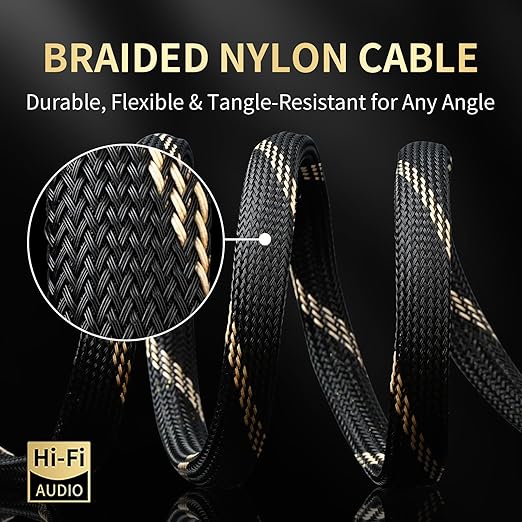 12 AWG Audiophile HiFi Speaker Audio Cable–4N OFC Core,24K Gold-Plated Banana Plugs with Nylon Braid,Compatible with Amplifier,Speakers, AV Receiver & Home Theater(8.20ft/2.5m) 2-Pack