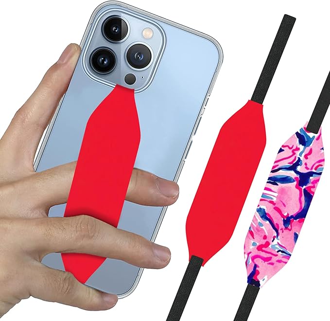 Phone Grip Strap - Reversible Finger Holder for Phone Back, Customizable Anti-Slip Design, Wireless Charging Compatible Detachable Holder for iPhone - Red & Red Tie dye
