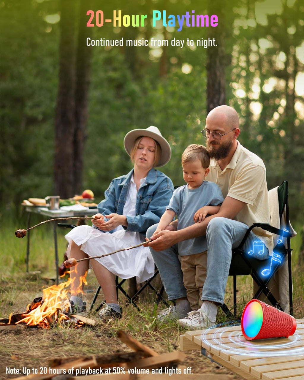 Portable Bluetooth Speaker Wireless with 9 Color Lights, 20H Playtime, Stereo Pairing, Deep Bass, IPX6 Waterproof, Bluetooth 5.3, Small Speaker for Home, Party, Outdoor, Camping, Beach, Gift