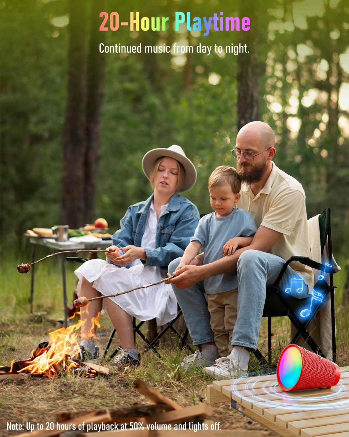 Portable Bluetooth Speaker Wireless with 9 Color Lights, 20H Playtime, Stereo Pairing, Deep Bass, IPX6 Waterproof, Bluetooth 5.3, Small Speaker for Home, Party, Outdoor, Camping, Beach, Gift