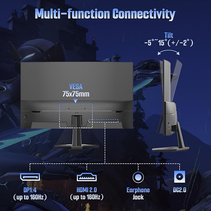 SANSUI Curved 24 Inch Gaming Monitor 160Hz FHD 1080P Computer Monitor,MPRT 1ms 1500R Fast VA Display, Freesync,HDR,3000:1 Contrast Ratio, HDMI2.0,DP1.4, VESA Compatiable(ES-G24C1L HDMI Cable Included)