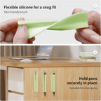 ELETIUO Pencil Holder For Most Pens,Pencils,Self-Adhesive Stick To Notebooks,Diary,Desks,Whiteboards Or Any Surface,Silicone Pen Holder For Home,Office And Desk Organization,Green
