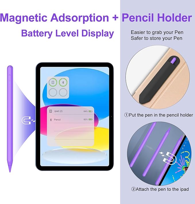 Stylus Pen for iPad 2018-2025 with Palm Rejection, Apple Pencil for Pad11th/10th/9th/8th/7th/6th Gen, iPad Pro 11/12.9 inch, New iPad Air 2025 11&13-inch(M3/2) /5th/4th/3th Gen, iPad mini 6th/5th