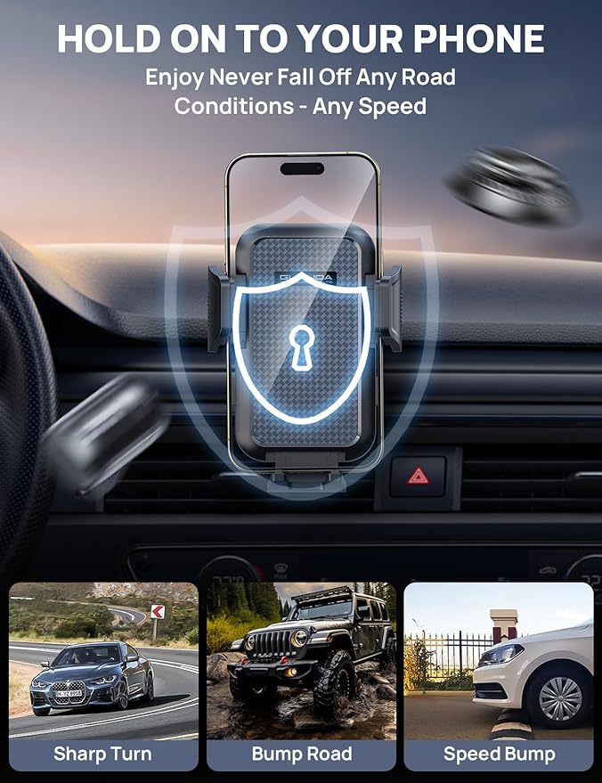 [2025 New] Dashboard Phone Holders for Your Car (+Air Vent Clip) [Military Grade Stable] , Car Cell Phone Holder, Rotatable Suction Cup Car Phone Mount for All Phone (Light Grey)