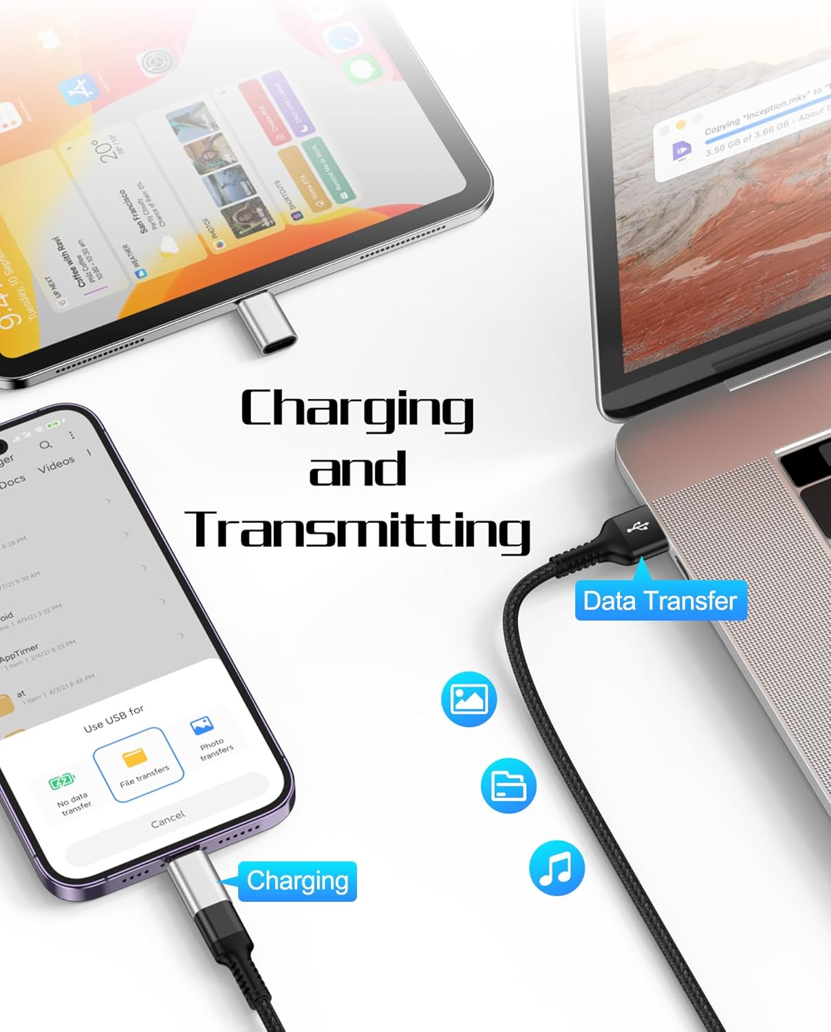 USB C to Lightning Adapter, 4 Pack Fast Charging Data Sync Lightning to USB Type C Cable Adapter for iPhone 14/13/12/11/X/XR Pro Series, iPad, AirPods and Anti-Lost Loop – Not for Audio/OTG