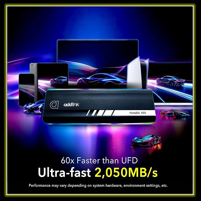 Addlink P21 2TB Portable External SSD, Up to 2,000MB/s Read, USB 3.2 Gen 2x2, Lightweight Storage for Photography, Video, Gaming and Fast backups, for PC Laptop Mac Windows Linux Android PS4 PS5