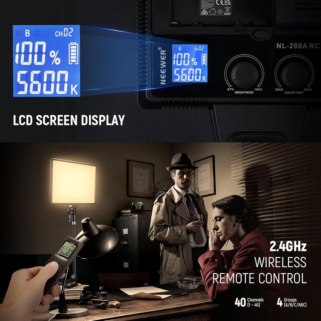 NEEWER NL288 LED Video Light Panel, 45W 4800Lux 3200K-5600K CRI97+ Dimmable Bi Color 18" Soft Studio Photography Key Lighting for Game Streaming Recording, Remote, Cleaning Cloth, Battery Not Included