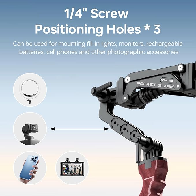 Came-TV Handle Grip Camera Mount, Handheld Camera Stabilizer Mount with 1/4" Mounting Holes,Shock Stabilizer Arm Support for DSLR Smartphone Pocket 2, Pocket 3, OSMO Mobile Video Shooting PK05