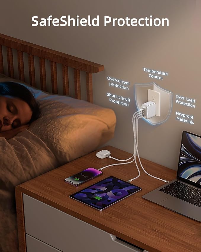 100W USB C Charger 4 Port GaN Wall Charger Block Compact Power Adapter with Folable Plugs for MacBook Air/Pro, Laptop, Tablet, iPad, iPhone, Samsung Galaxy, Apple Watch and More