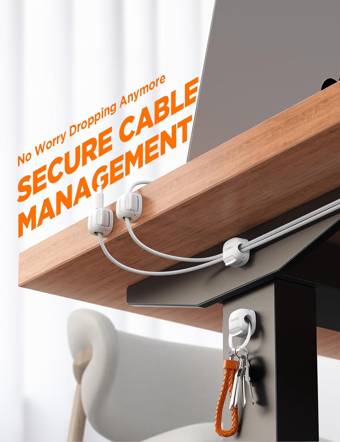 12Pack Cord Organizer, Chfeila Compact Dual Spring & Clasp Lock Cable Management Clips, Adhesive Phone Charger Keeper, Wire Holder for Nightstand/Car, Home Office Desk Accessories Decor Essentials