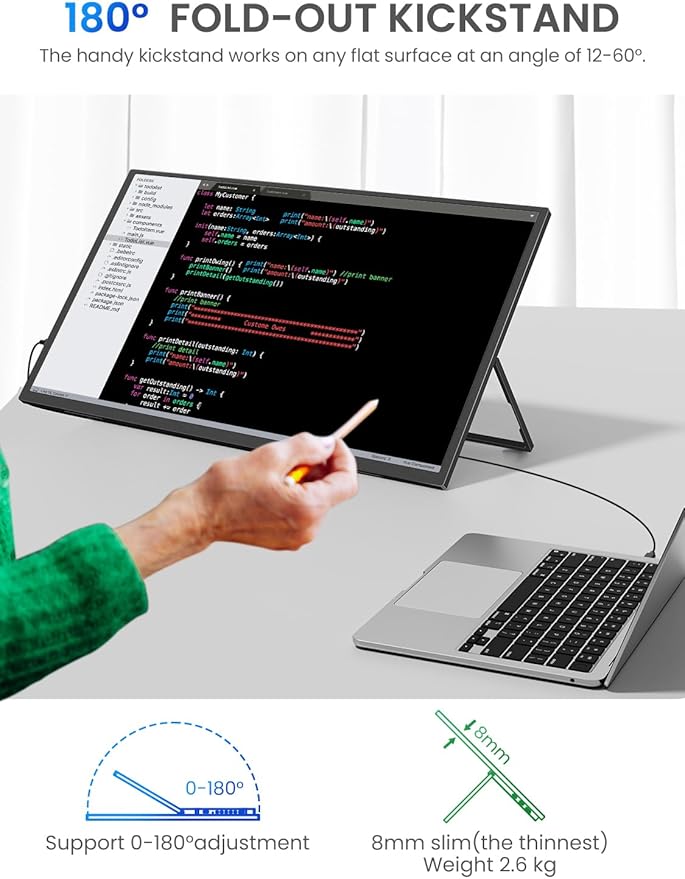 UPERFECT 24.5" Portable Gaming Monitor, 2K QHD 2560×1440, 165Hz USB-C, 144Hz HDMI, 1ms, FreeSync HDR IPS, Dual Speakers, VESA Mount, Adjustable Stand, Travel Second Screen for Laptop/MacBook/Switch