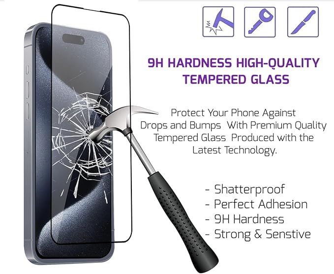 Screen Protector Tempered Glass Compatible with Apple iPhone 15 (2 Pack)