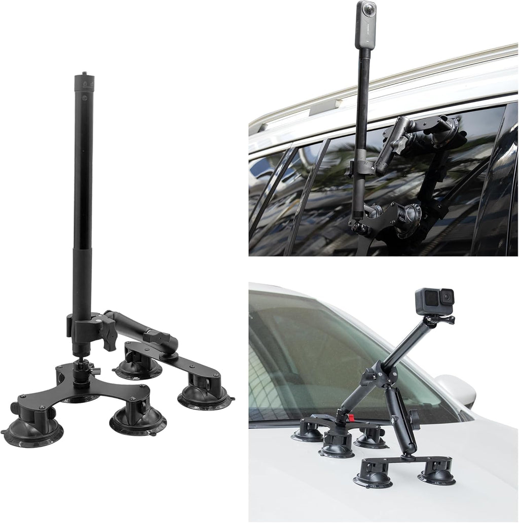 Taisioner Suction Car Mount for Camera Insta360 X5/X4/X3/X2/GO 3/ONE/RS Compatible with Gopro Max 360 Outside Car Mount with 67” Invisible Selfie Stick 5 in 1 Suction Camera kit for Action Camera