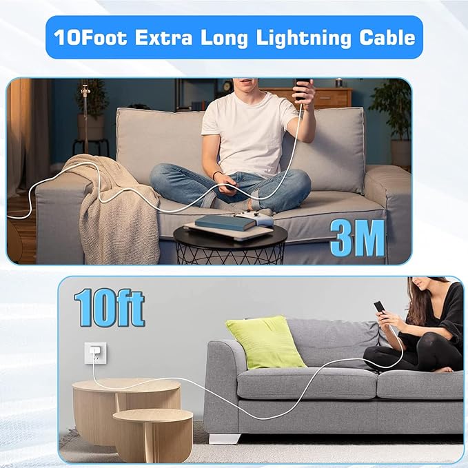10FT iPhone Fast Charger,[Apple MFi Certified]10Foot Extra Long USB C to Lightning Cable PD Fast Charger iPhone Block Cubes Adapter Quick Charging for iPhone14 Pro Max/14 Plus/13 Pro/Mini/12/11/X,iPad