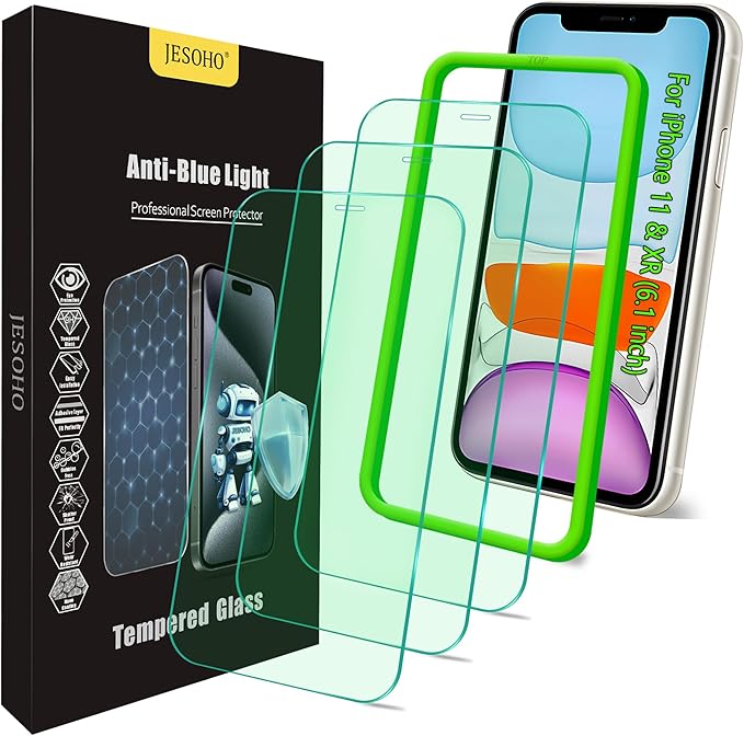 Blue Light Screen Protector for iPhone 11, iPhone XR (6.1") HD Anti Blue Light Blocking Tempered Glass Film, Eye Protection,Case Friendly, No Bubbles, with Easy Installation Kit, 3 Pack