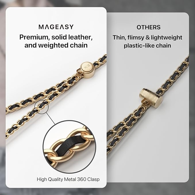 MAGEASY Crossbody Phone Chain Strap - Universal Metal Crossbody Phone Lanyard With Adjustable Length, Chic Cell Phone Necklace Crossbody Strap for iPhone & Android Phones - Silver Metal