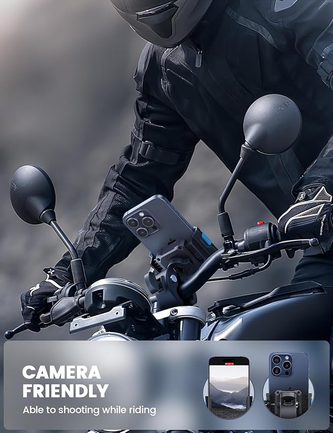 Lamicall Motorcycle Phone Mount Holder - [Camera Friendly] [1s Lock] Bike Phone Holder Handlebar Clamp, Bicycle Scooter Phone Clip, for iPhone 16 Pro Max, 15 14 13, Galaxy S25, 4.7-7" Phones, Blue