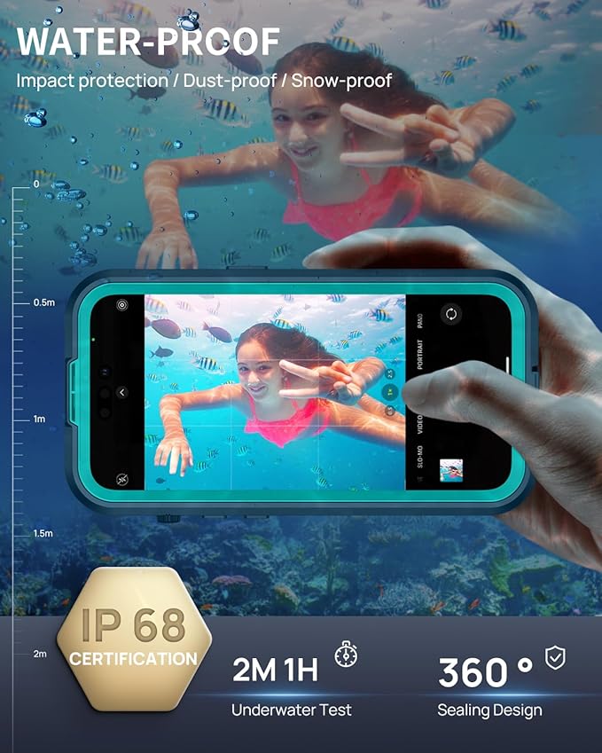 Lanhiem Magnetic for iPhone 15 Pro Case, IP68 Waterproof Dustproof Case, [Compatible with Magsafe] [Built-in Screen Protector] Full Body Heavy Duty Rugged Phone Cover 6.1 inch, Blue/Clear