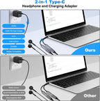 USB C Splitter，2 in 1 USB C Headphone and Charger Adapter Audio Dongle Cable with PD 100W for iPhone 16 15 Pro Max, Pixel 9 8 7, Galaxy S24 S23 S22, iPad Pro