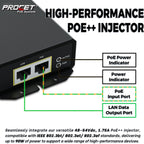 PROCET Gigabit PoE++ Injector 90W, IEEE802.3 af/at/bt Compliant 10/100/1000Mbps Industrial PoE Adapter with Wide Temp -40°F to 149°F, 6KV Surge Protection, 50-5V DC Jack/ 2PIN Input, PT-PSE109GBRO-D