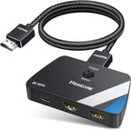 NEWCARE HDMI 2.1 Switch 2 in 1 Out with 2.6ft 8K Cable, HDMI Switcher 4K@120Hz, Bi-Directional HDMI Splitter Supports 8K@60Hz HDR10+ 3D Dolby VRR HDCP2.3 for TV PS5 Xbox Laptop Projector