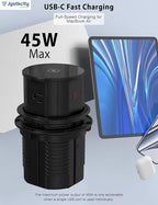 Pop up Outlet for Countertop with Wireless Charger,45W USB C Port, 4.7'' Diameter Round Pop Up Counter Outlet with AC Outlets,USB Ports,Hidden Outlet,Pop Out Outlet