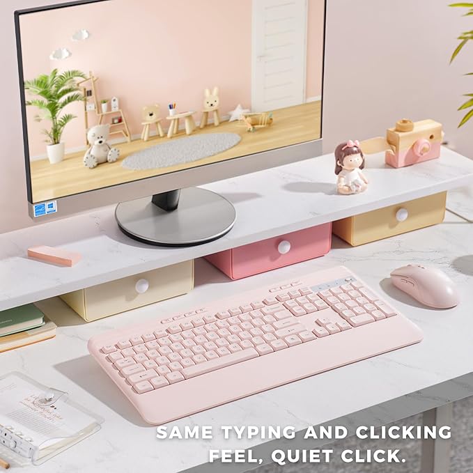 Silent Wireless Keyboard and Mouse Combo - Keyboard with Large Print Cover, 2.4GHz Full-Sized Ergonomic Keyboard with Wrist Rest and Mouse for Laptop, PC, Notebook, Desktop