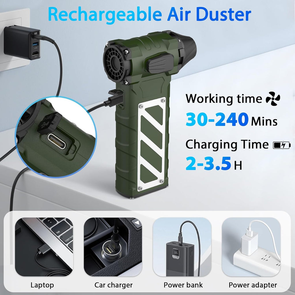 Electric Air Duster-Compressed Air Duster,60mph Wind Stepless Speed Canned Air for PC/Computer/Blaster/Electronics/Home Cleaning, 150000RPM Air Blower to Spray Air Can Dust Off Keyboard Cleaner(Green)