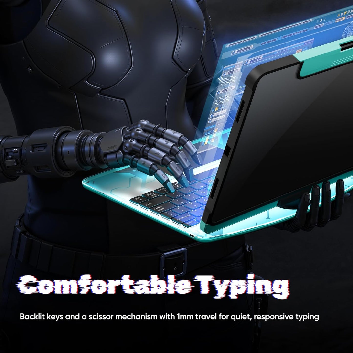 KITONE Transparent Case with Wireless Keyboard only for 2024 iPad Pro 13-in.(M4), 7 Colors Backlight, Trackpad, 360°Rotating Stand for iPad Pro 13, Tech Style