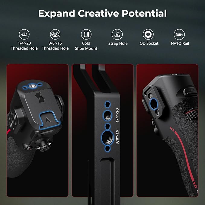 SMALLRIG Handle with Follow Focus for DJI RS 2 / RS 3 Pro/RS 4 / RS 4 Pro Gimbal Stabilizer, Handle with 1/4"-20 locating Holes and a Cold Shoe Mount, Max Load 4.4lb