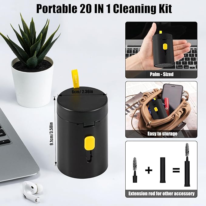 walrfid 2pcs Computer Keyboard Cleaner Kit, Laptop Screen Cleaning Spray for iPhone AirPod Phone MacBook iPad, 20-in-1 Electronic Clean Brush Tool for Earbud iPod Monitor TV Earphone Camera, Black