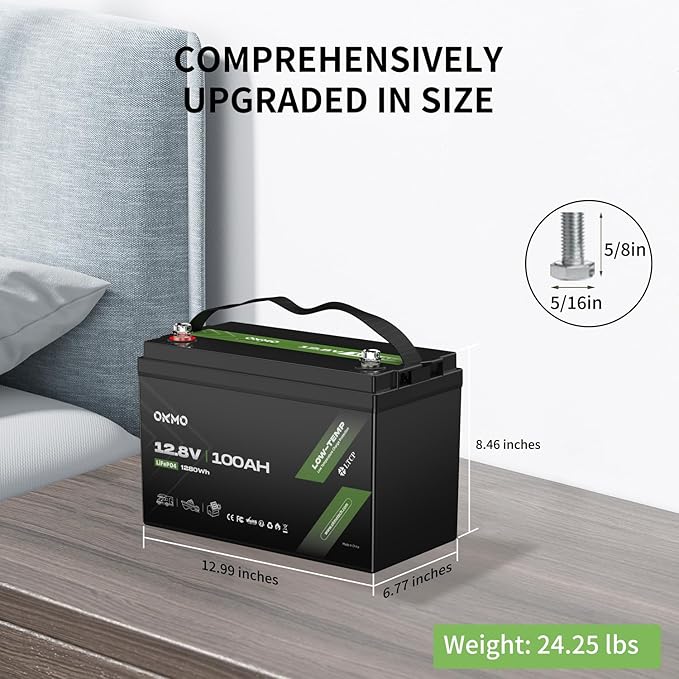 12V 100Ah LiFePO4 Lithium Battery, Built-in 100A BMS with Low-Temp Protection, 15000+ Deep Cycles & 1280Wh Energy for RV, Solar, Marine, Trolling Motor, Home Storage