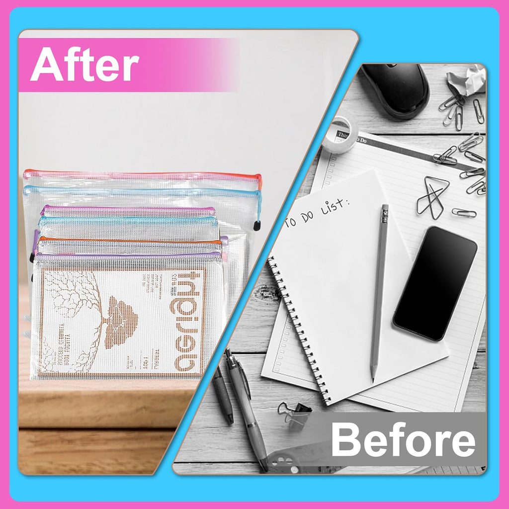 Mesh Zipper Pouch,Waterproof Zipper Bags,18pcs Document Folders,for Puzzle Board Game Storage,for School Office Supplies.