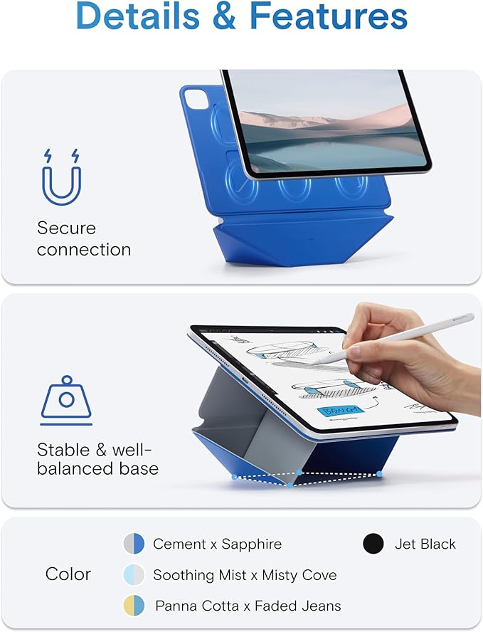 MOFT Dynamic Folio Case for iPad A16 11th Generation 11 Inch 2025/ iPad 10th Generation 10.9 Inch 2022, Silm Magnetic Stand Case with 20+ Viewing Angles, Auto Wake/Sleep, Ultra Thin, Jet Black