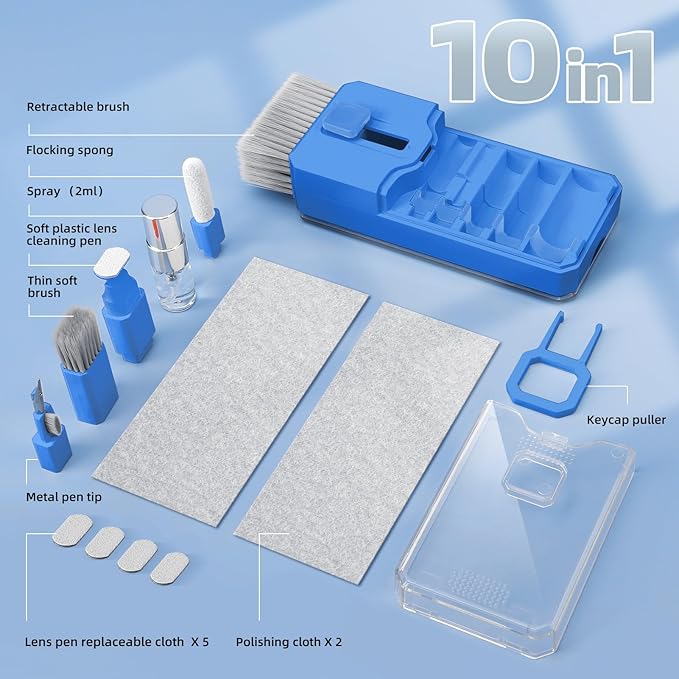 Ordilend Keyboard Cleaning Kit Laptop Cleaner, All-in-One Computer Camera Cleaning Kits Brush Tool, Multi-Function PC Electronic Cleaner for iPad iPhone Pro Earbuds Camera Monitor with Patent, SkyBlue