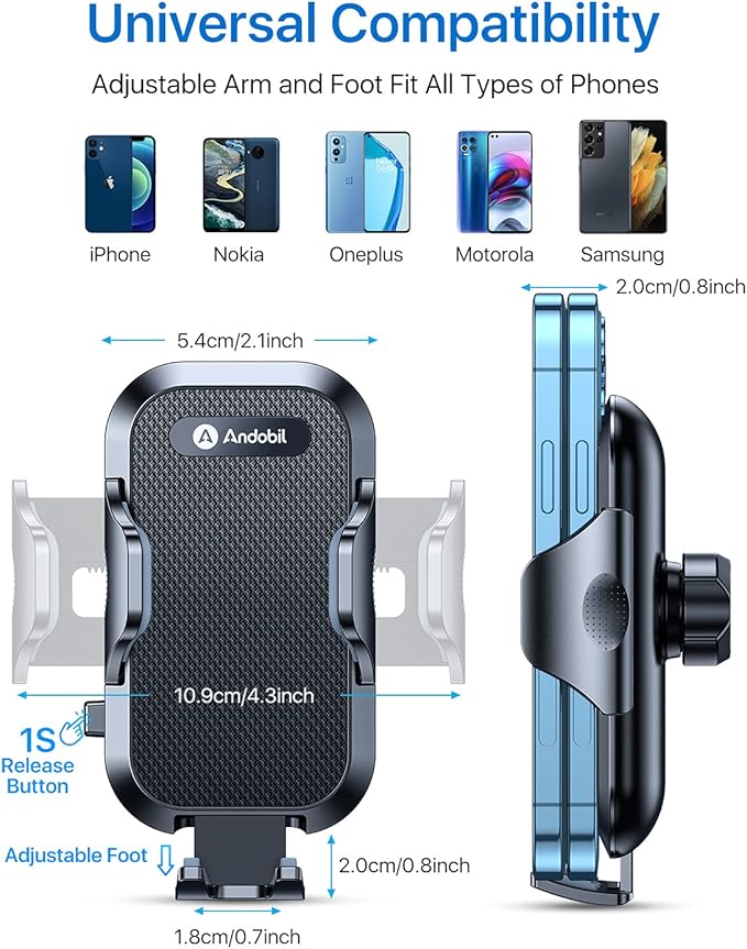 andobil 2025 Upgraded Car Phone Holder Mount for Vent, Military Sturdy Metal Clip Air Vent Phone Holder for Your Car Easy Used Cell Phone Car Mount for iPhone 16 15 14 13 12 Pro Max Samsung S25 S24