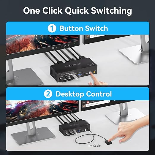 HDMI KVM Switch 2 Monitors 2 Computers 4K60Hz Dual Monitor KVM Switches for Dual PC or Laptops Share 1 Set of Keyboard Mouse Printer Wired Controller and 12V 1A DC Adapter Included