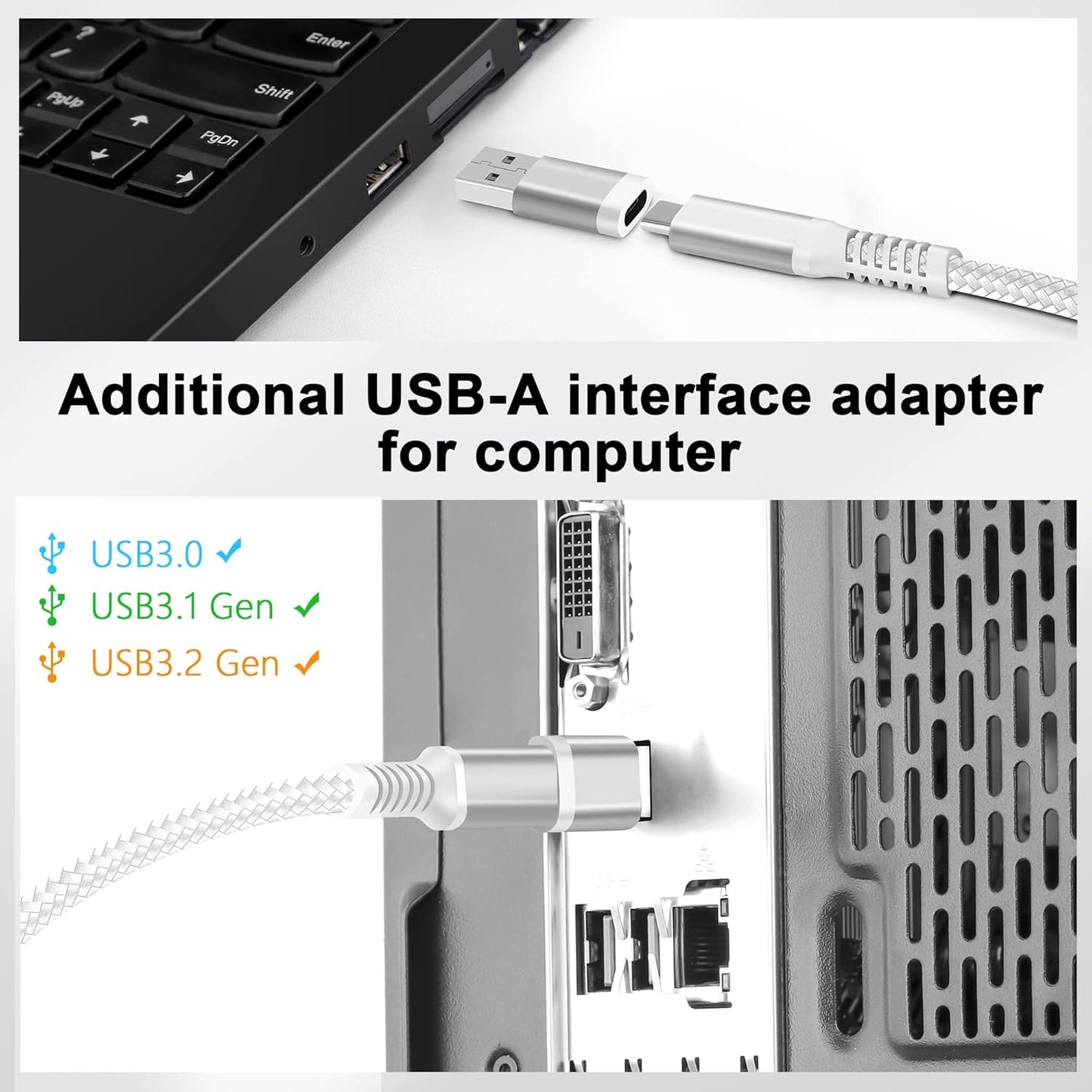 Kuject Link Cable 16FT Compatible for Quest 3S/3, Quest 2/Pro, Pico 4, Nylon Braided Accessories for Rift S/Steam VR Games, USB 3.0 Type C to C High Speed Data Transfer Cord for Gaming PC, Silver