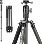 Fotopro 68" Carbon Fiber Travel Tripod, Heavy Duty Camera Tripod with Ball Head, Detachable Monopod with Quick Release Plate and Bag, Load up to 12KG/26lbs