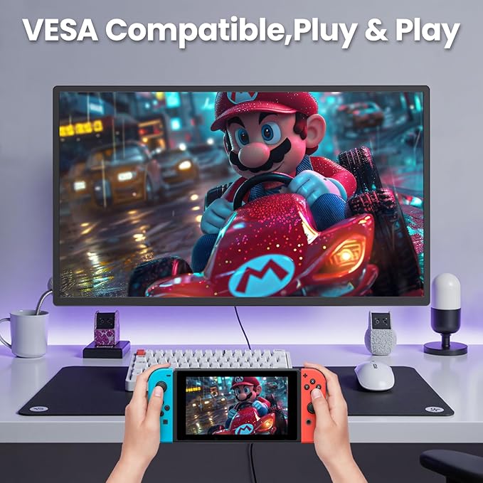 2K 180Hz Portable Monitor,23.8" 2560x1440 QHD 120% SRGB IPS FreeSync Gaming Moniter USB-C HDMI Large Work Home Office Second Monitor VESA Mountable, Adjustable Tilt & Height for Laptop, PS4,Xbox