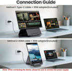 23.8'' Portable Monitor,FHD 1080P 100Hz IPS Laptop Screen Extender,USB-C HDMI Large Office Gaming Second Monitor Extender with Detachable Stand for Mac Windows PS5 Xbox Switch(Built-in Speakers)