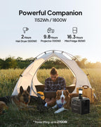 BLUETTI Portable Power Station AC180, 1152Wh LiFePO4 Battery Backup w/ 2 1800W (2700W peak) AC Outlets, 0-80% in 45Min, Solar Generator for Camping, Off-grid, Power Outage