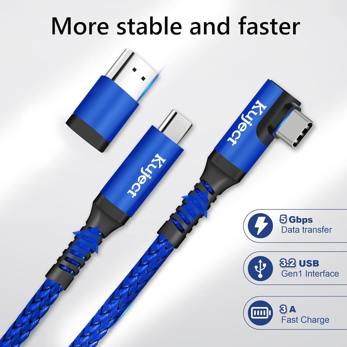 Kuject Link Cable 20FT Compatible for Quest 3S/3, Quest 2/Pro, Pico 4, Nylon Braided Accessories for Rift S/Steam VR Games, USB 3.0 Type C to C High Speed Data Transfer Cord for Gaming PC, Blue