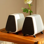 AS31 Active Bookshelf Speakers Bluetooth 5.3, 2-Way Stereo PC Desktop 80W RMS/3-inch Bass/Midrange/RCA and Fiber Optic Inputs, Wooden Compact High-Power Speakers - Matte Skin White