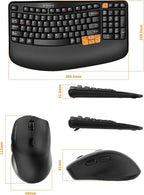 Wireless Keyboard and Mouse Combo, 2.4G Wave Keys Ergonomic Keyboard with Palm Rest and 3 DPI Silent Mouse, Compact Size for Natural Typing, Spill-Resistant, for Windows/PC/Laptop/Mac(Black)