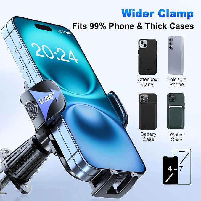 [2025 NEW] Car Phone Holder for Horizontal/Vertical Vent [Upgraded Metal Hook Clip] [Wider Clamp & Fit Thicker Case]Universal Cellphone Stand Car Mount Cradle for iPhone 16 Pro Max 15 14 13 SE Android