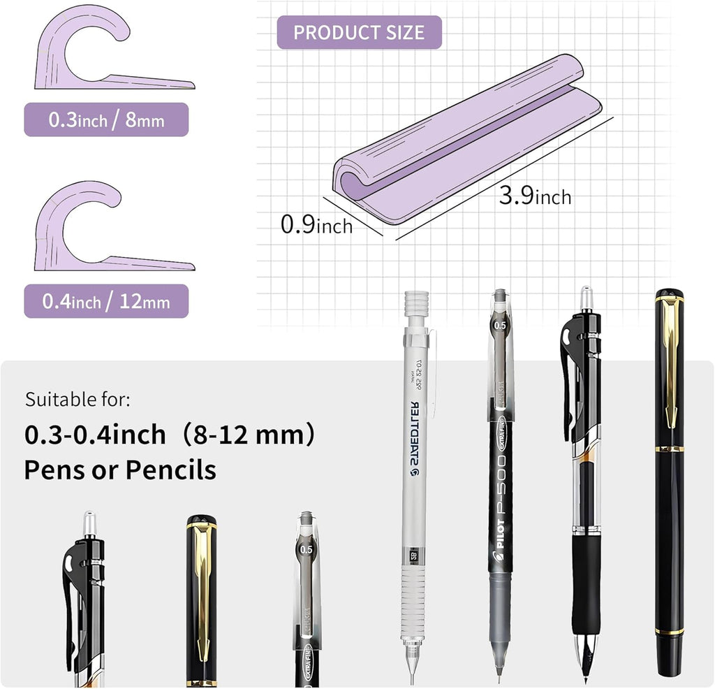 ELETIUO Pencil Holder For Most Pens,Pencils,Self-Adhesive Stick To Notebooks,Diary,Desks,Whiteboards Or Any Surface,Silicone Pen Holder For Home,Office And Desk Organization,Purple